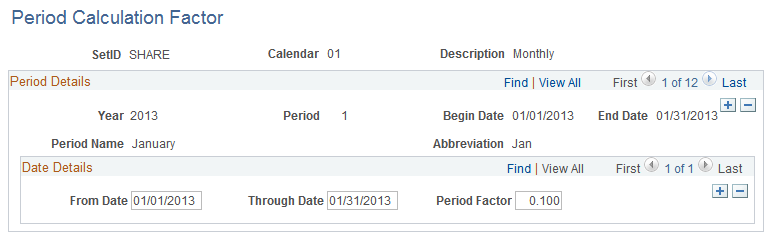 Period Calculation Factor page