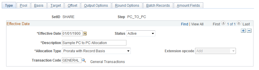 Define Allocation Step - Type page