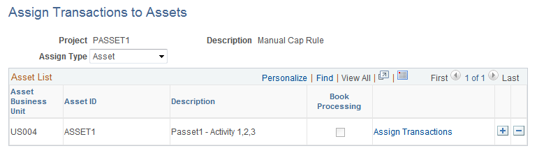 Assign Transactions to Assets page