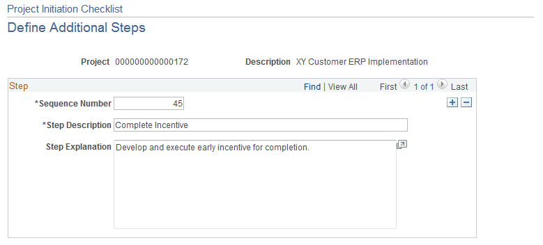 Project Initiation Checklist - Define Additional Steps page