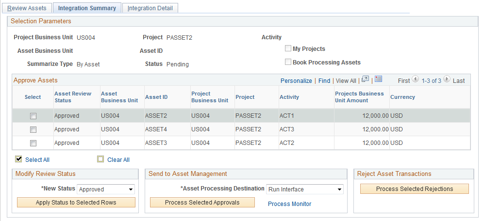 Integration Summary page