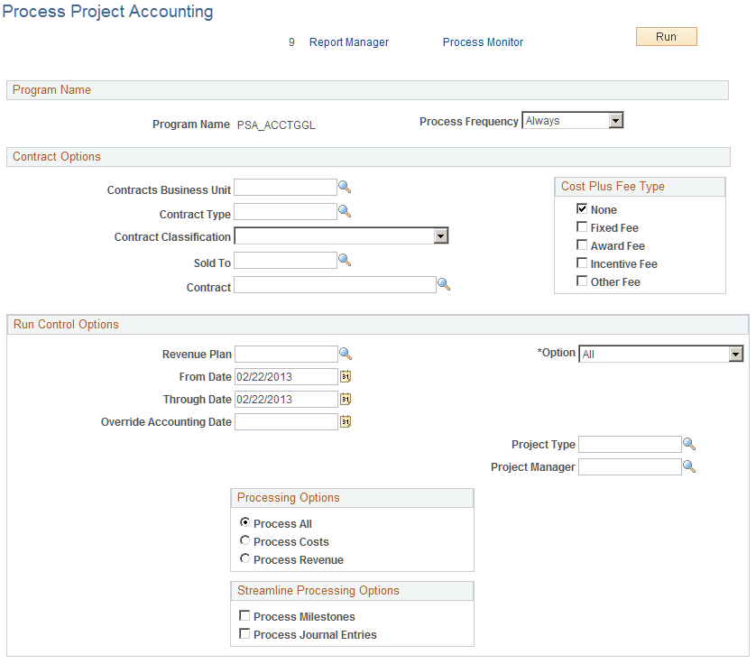 Process Project Accounting page