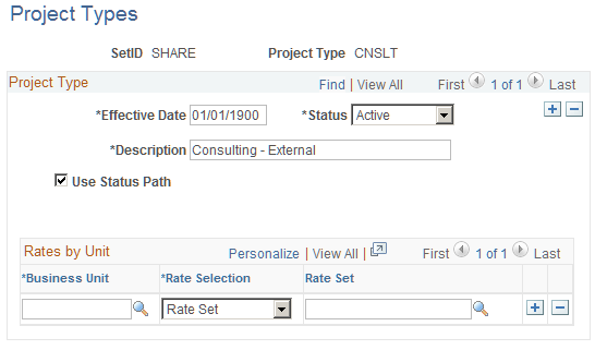 Project Types page