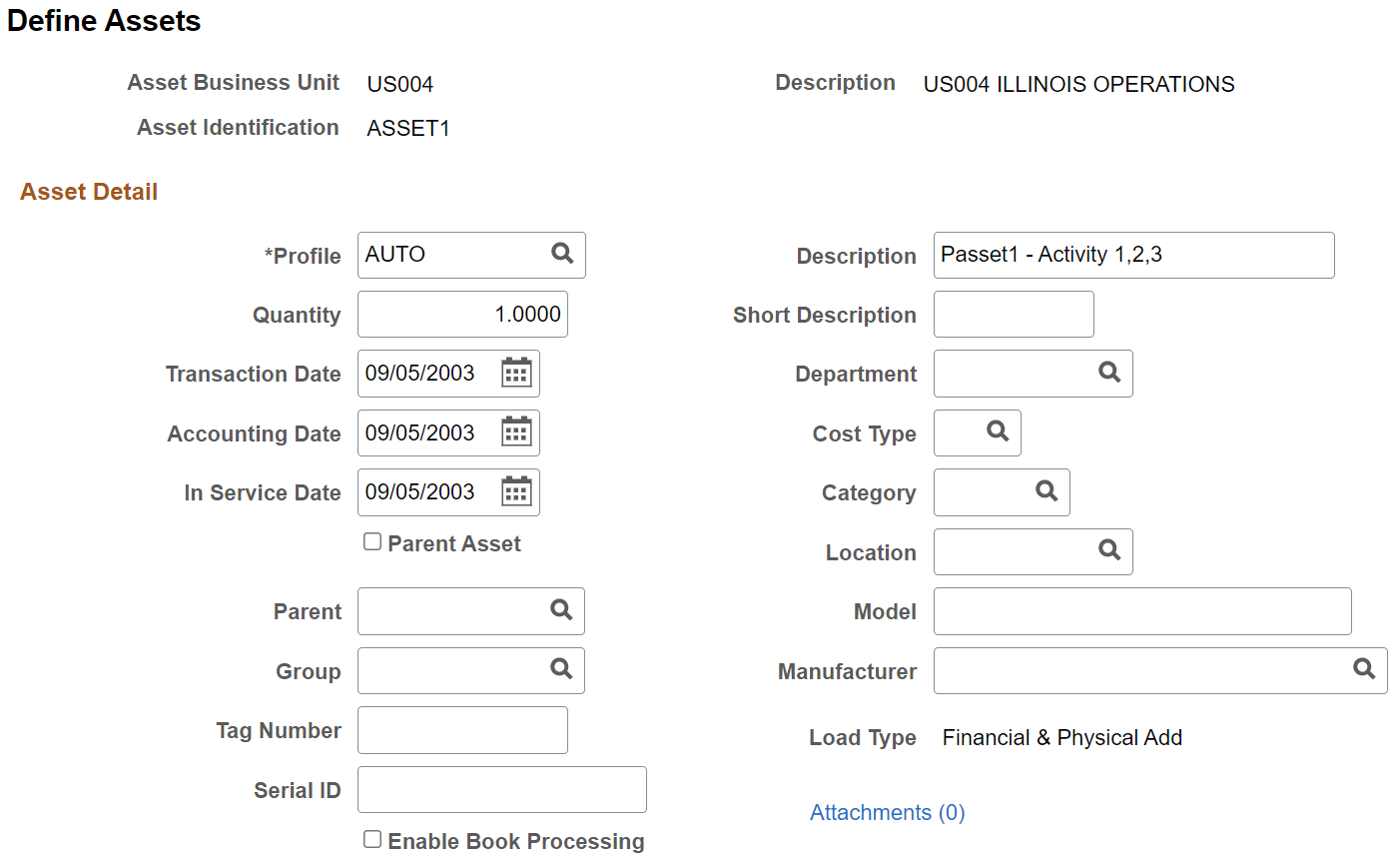 Define Assets Page