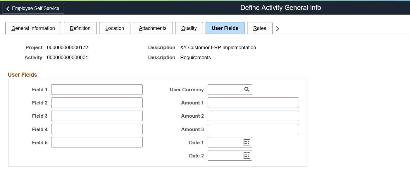 Activity Definitions - User Fields Page