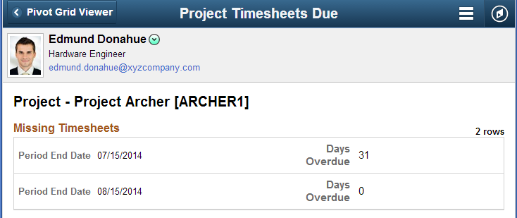 Project Timesheets Due page (detail)