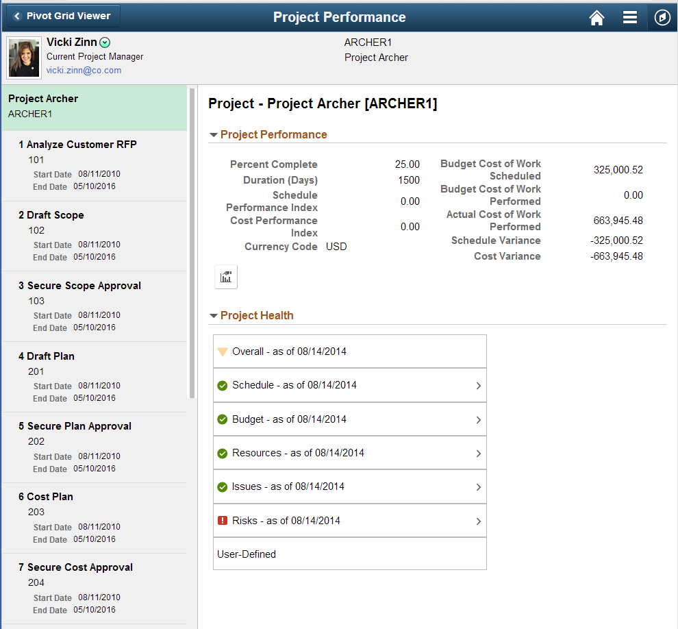 Project Performance page