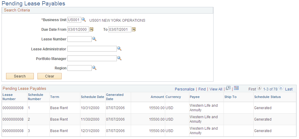 Pending Lease Payables page