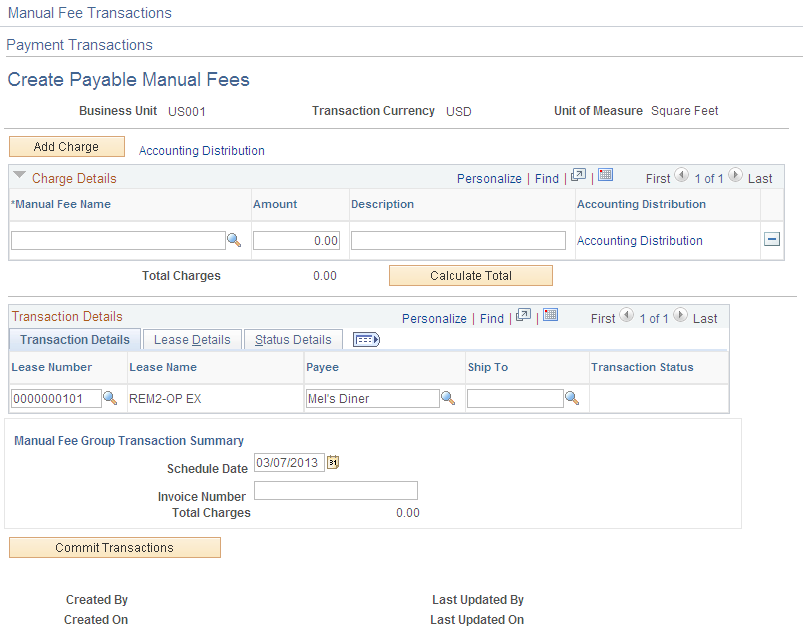 Payment Transactions - Create Payable Manual Fees