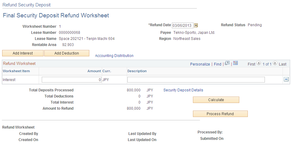 Refund Security Deposit - Final Security Deposit Refund Worksheet page