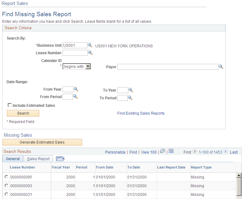 Report Sales - Find Missing Sales Reports page