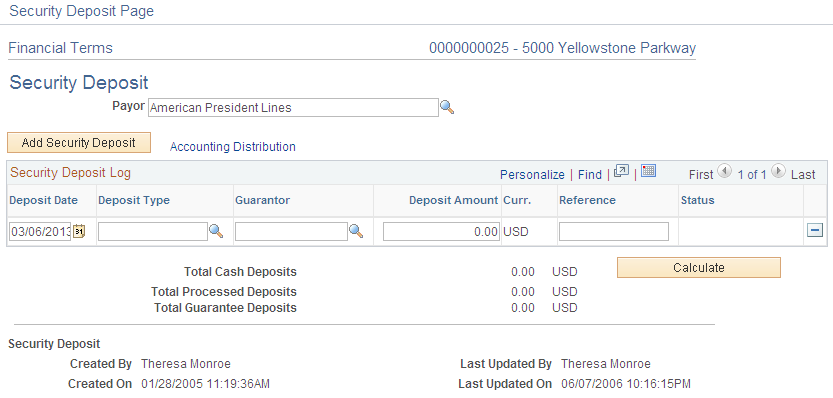 Financial Terms - Security Deposit page