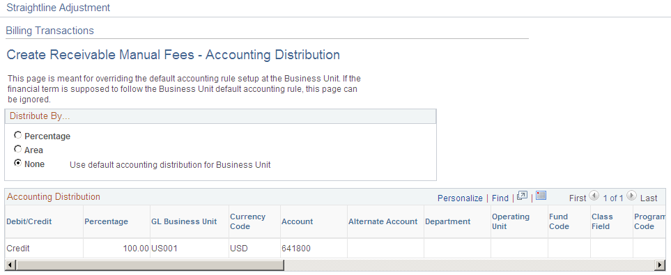 Create Receivable Manual Fees - Accounting Distributions page