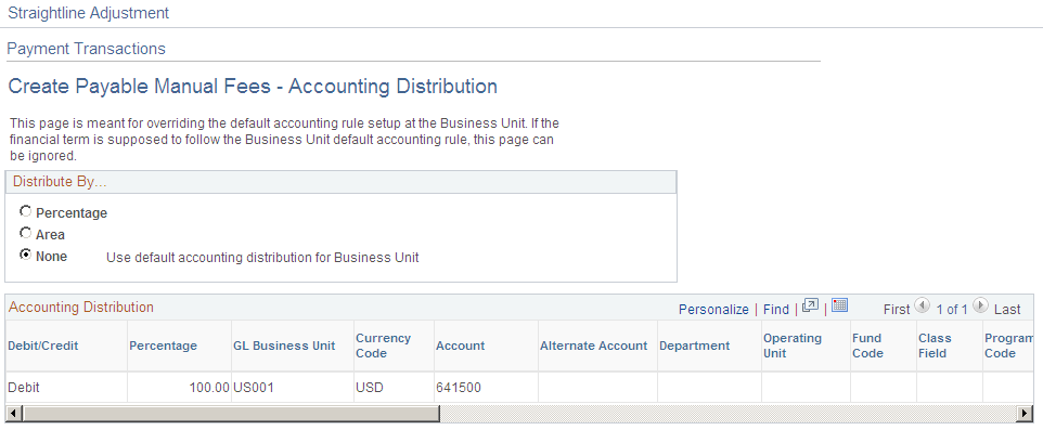 Create Payable Manual Fees - Accounting Distributions page