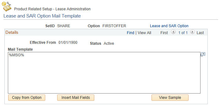 Lease and SAR Option Mail Template page