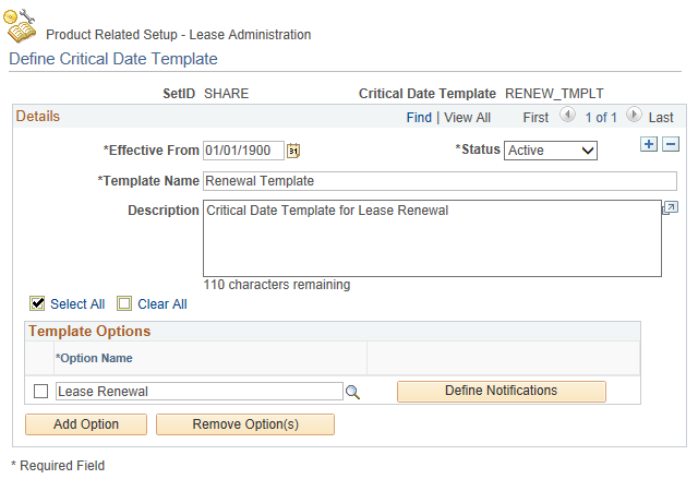 Define Critical Date Template page