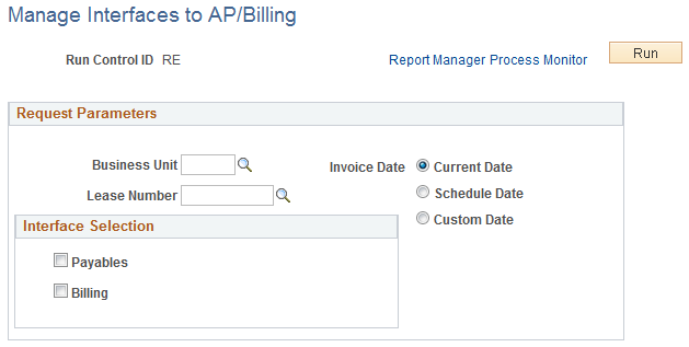 Manage Interfaces to AP/Billing page
