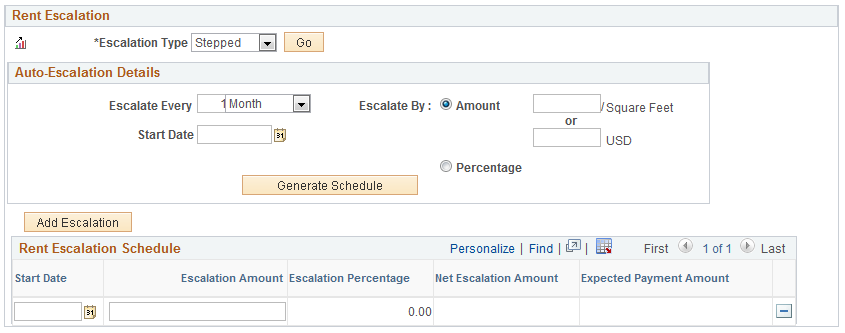 Financial Terms - Base Rent Details - Rent Escalation: Stepped page