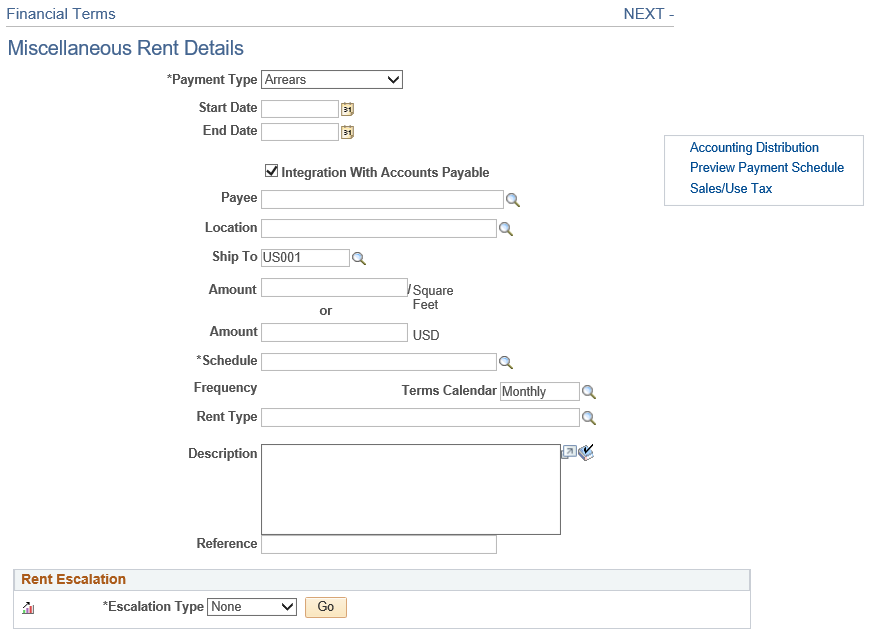 Financial Terms Miscellaneous Rent Details Page