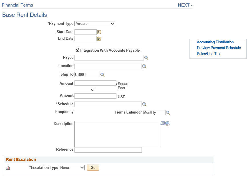 Financial Terms Base Rent Details