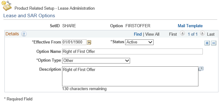 Lease and SAR Options Page