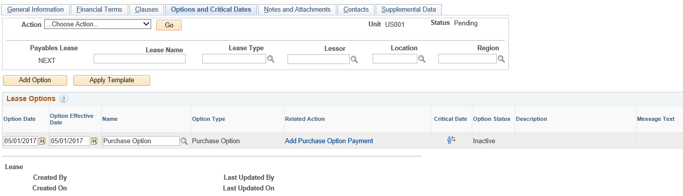 Options and Critical Dates Page