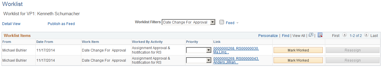 Approve Date Changes page