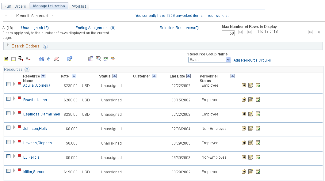 Staffing Workbench - Manage Utilization page