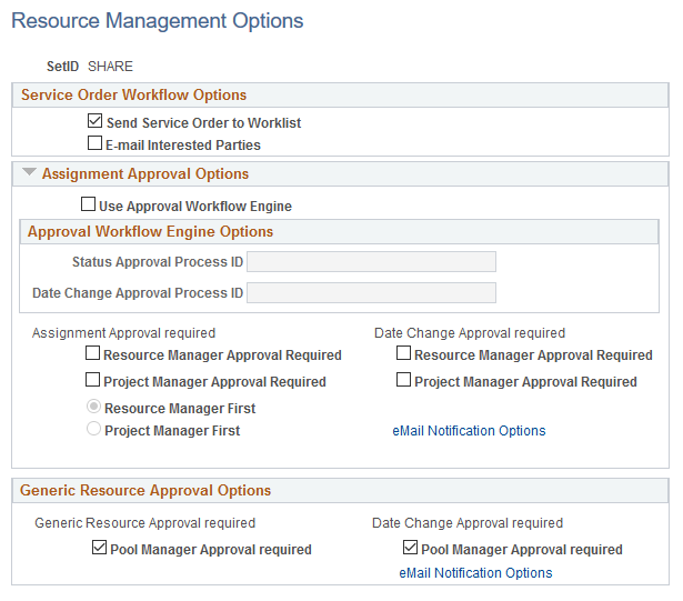 Resource Management Options page