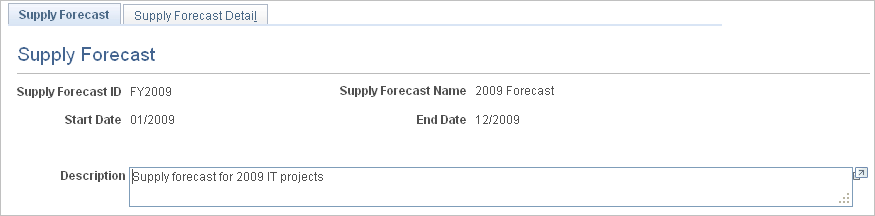 Supply Forecast page (1 of 2)