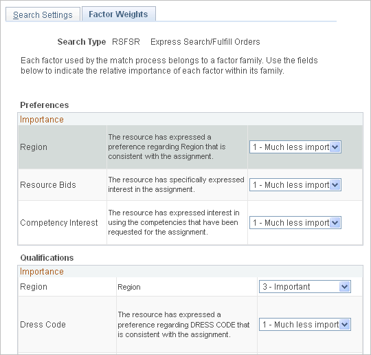 Factor Weights page