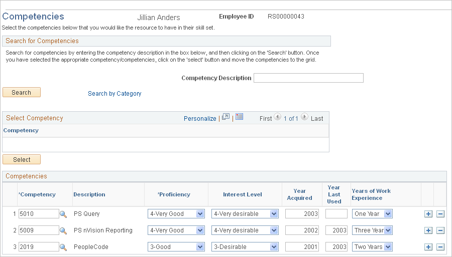 Competencies page