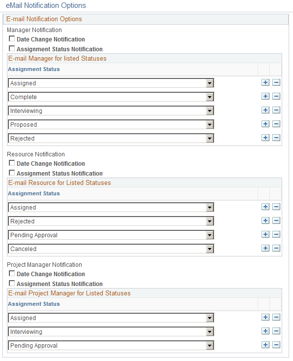 Assignments eMail Notification Options page