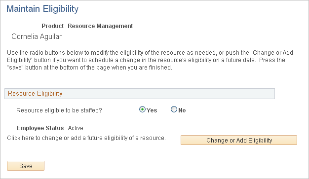 Maintain Eligibility page