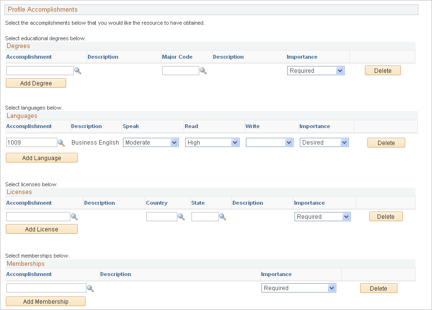 Profile Accomplishments group box on the Qualification Profile page