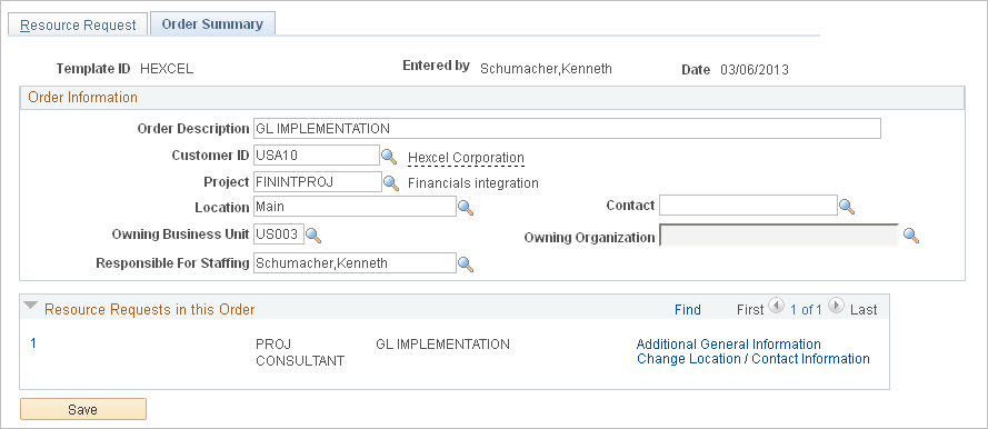 Service Order Template - Order Summary page