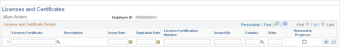 Licenses and Certificates page
