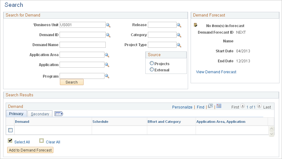 Demand Forecast - Search page