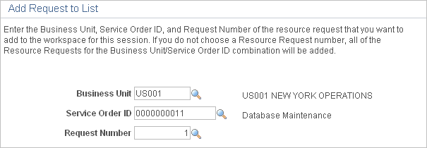 Staffing Workbench - Add Request to List page