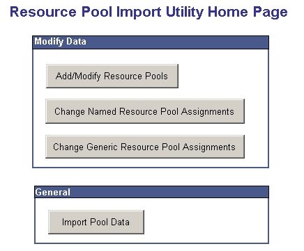 Resource Pool Entry.xls file: Resource Pool Import Utility Home Page sheet