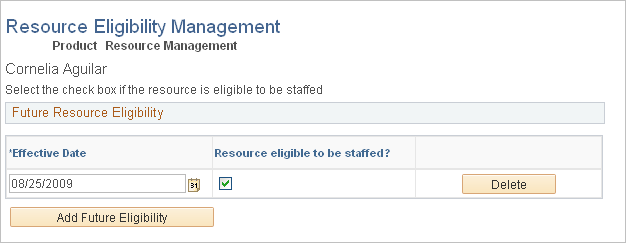 Resource Eligibility Management page