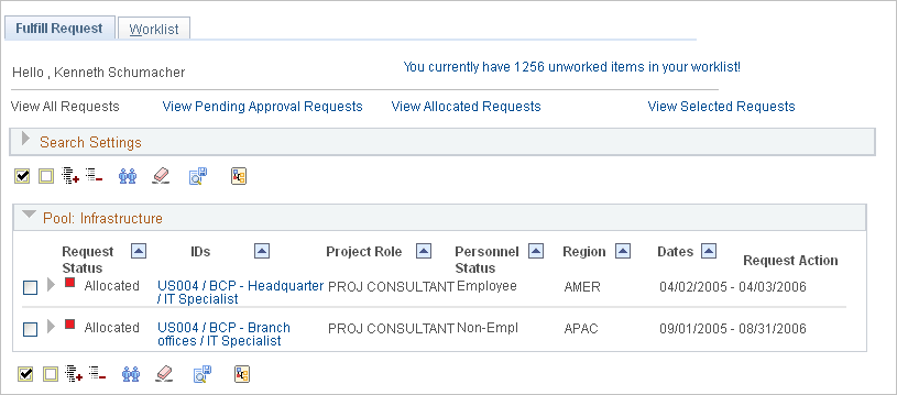 Pool Manager Workbench - Fulfill Request page