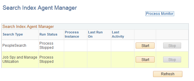 Search Index Agent Manager page