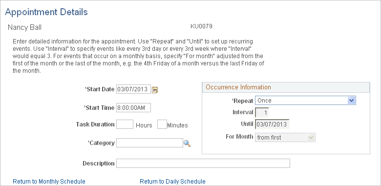 Appointment Details page