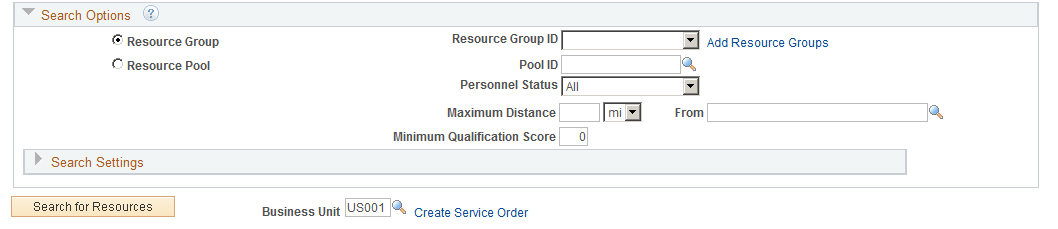 Search Options collapsible group box on the Express Search page