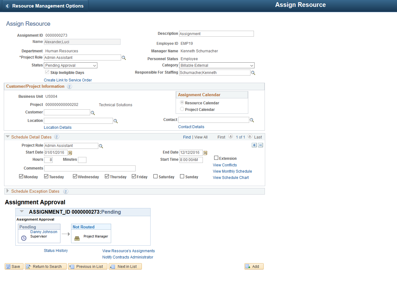 Assign Resource Page - Assignment Approval Workflow