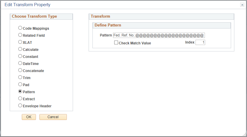 Edit Transform Property page - Pattern