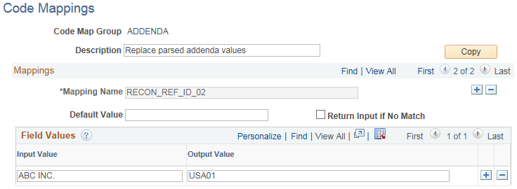 Code Mappings page to replace parsed addenda values
