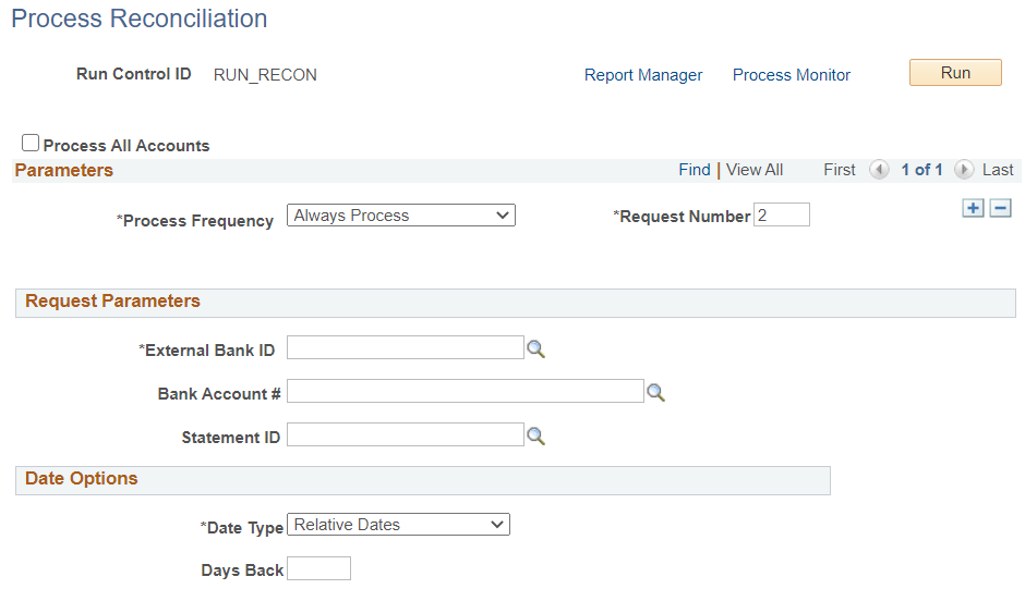 Process Reconciliation Page