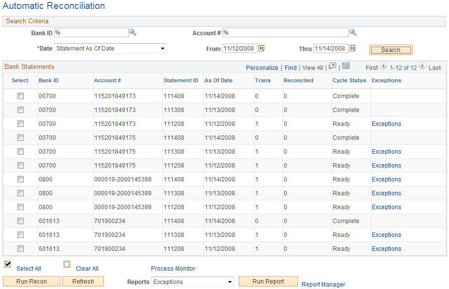 Automatic Reconciliation page